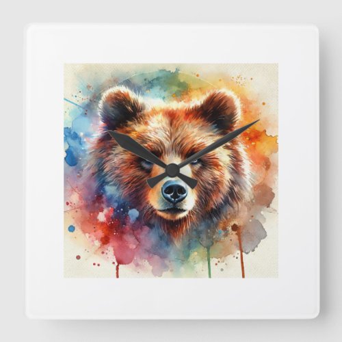 Brown Bear 170624AREF118 _ Watercolor Square Wall Clock