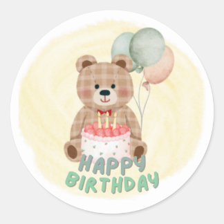 BROWN BEAR 1ST BABY BIRTHDAY STICKER
