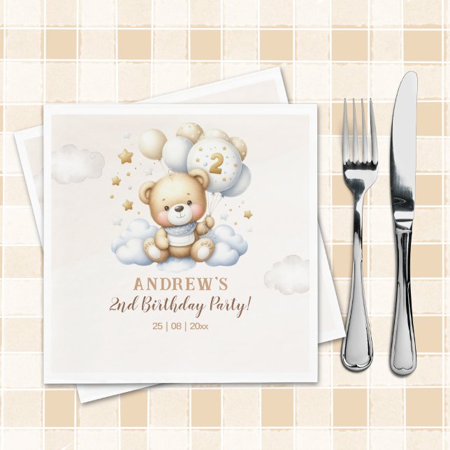 Brown Bear and Balloons Second Birthday Party  Napkins (Creator Uploaded)