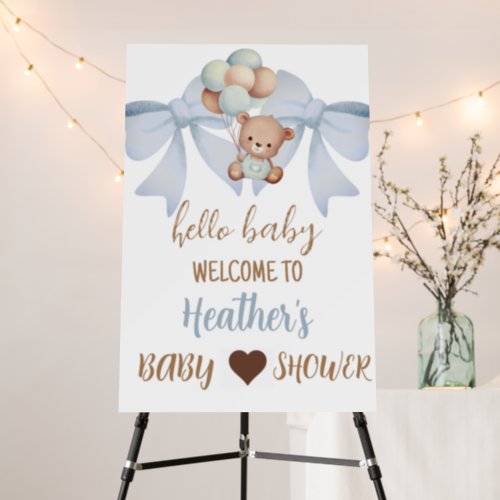 Brown Bear And Bow Baby Shower Welcome Sign