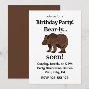 Brown Bear Animal Funny Birthday Party Invitation