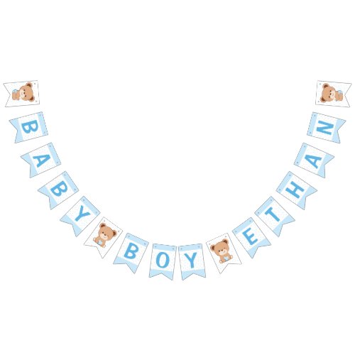 Brown Bear Baby Shower Bunting Flag blue