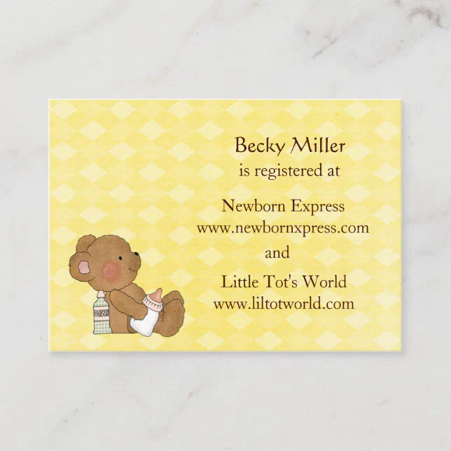 Brown Bear Baby Shower Registry Cards 