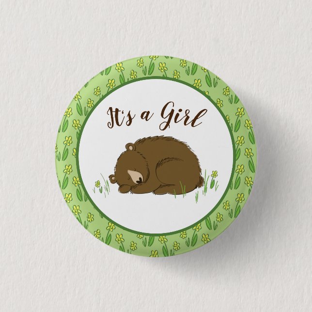 Brown Bear Baby Shower Woodland Animals Button (Front)