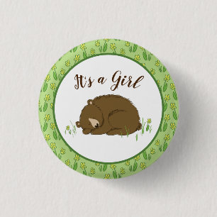 Brown Bear Baby Shower Woodland Animals Button