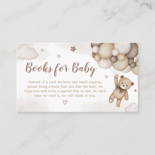 Brown Bear Balloon Baby Shower Books for Baby Enclosure Card