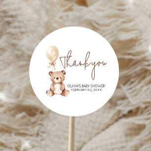 Brown Bear Balloon Baby Shower Classic Round Sticker
