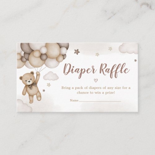 Brown Bear Balloon Baby Shower Diaper Raffle Enclosure Card