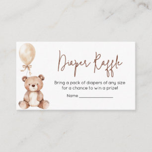 Brown Bear Balloon Baby Shower Diaper Raffle Enclosure Card