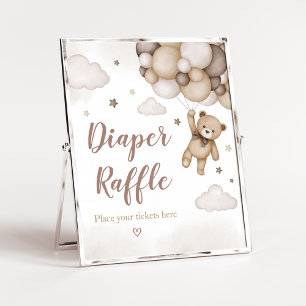 Brown Bear Balloon Baby Shower Diaper Raffle Poster