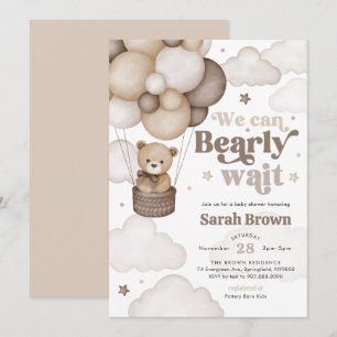 Brown Bear Balloon Baby Shower Invitation