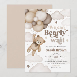 Brown Bear Balloon Baby Shower Invitation