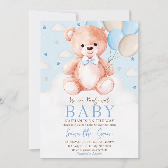 Brown Bear Balloon Baby Shower Invitation (Front)