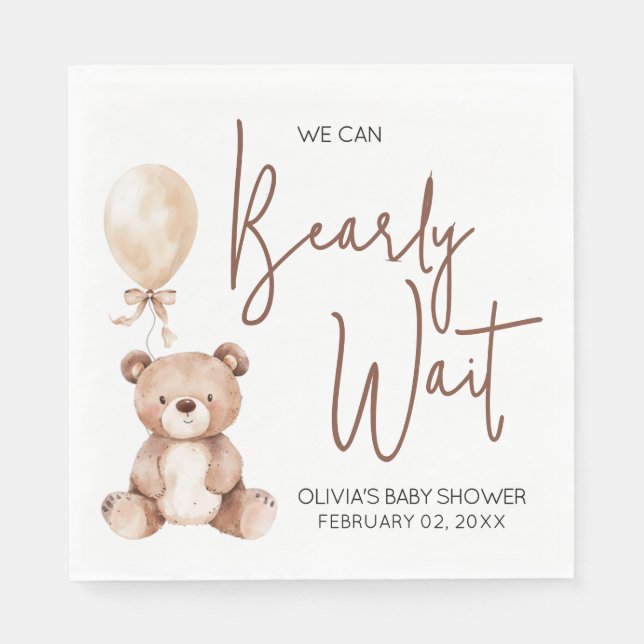 Brown Bear Balloon Baby Shower Napkins (Front)