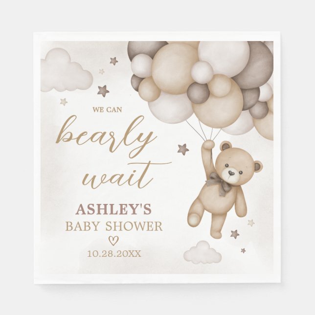 Brown Bear Balloon Baby Shower Napkins (Front)