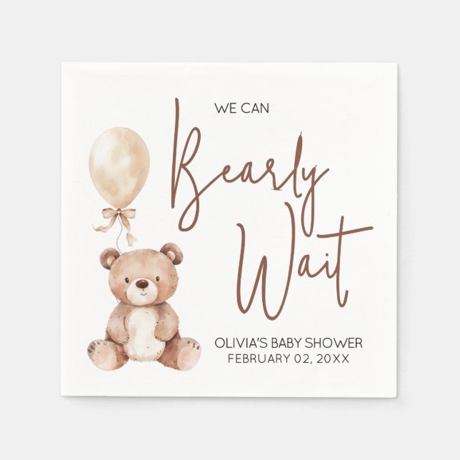 Brown Bear Balloon Baby Shower Napkins (Front)