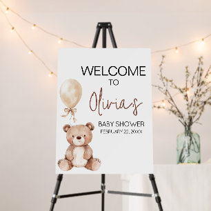 Brown Bear Balloon Baby Shower Welcome Sign