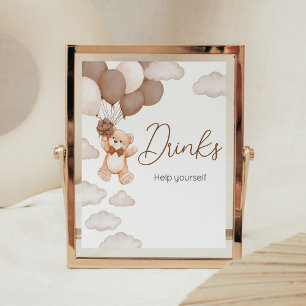 Brown Bear Balloon Bearly Wait Baby Shower Drinks Poster