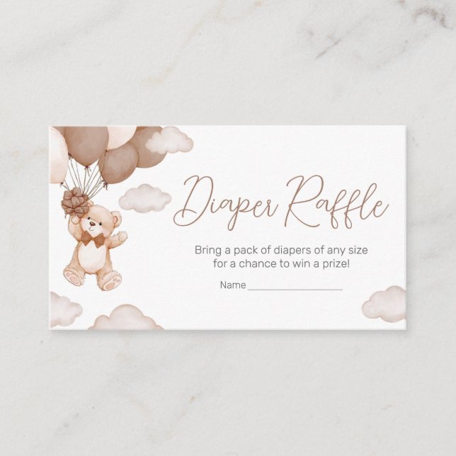 Brown Bear Balloon Bearly Wait Diaper Raffle Enclosure Card (Front)
