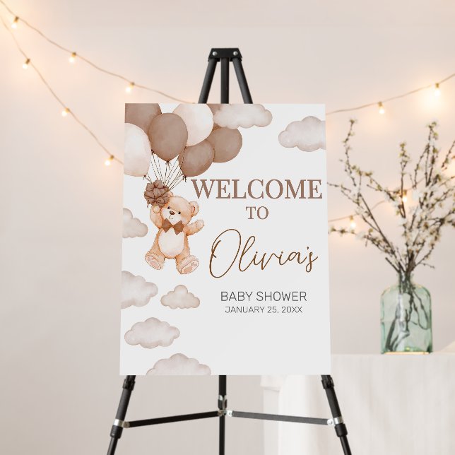 Brown Bear Balloon Bearly Wait Welcome Sign (In Situ (Stand))