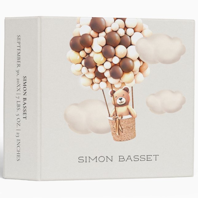 Brown Bear Balloons Baby Photo Album 3 Ring Binder (Front/Spine)