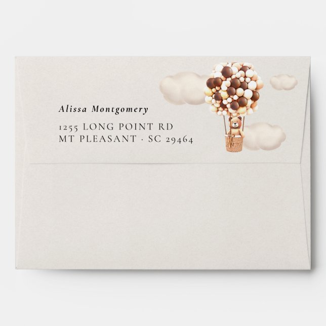 Brown Bear Balloons Baby Shower Envelope (Back (Top Flap))