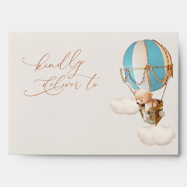 Brown Bear Balloons Baby Shower Envelope (Front)