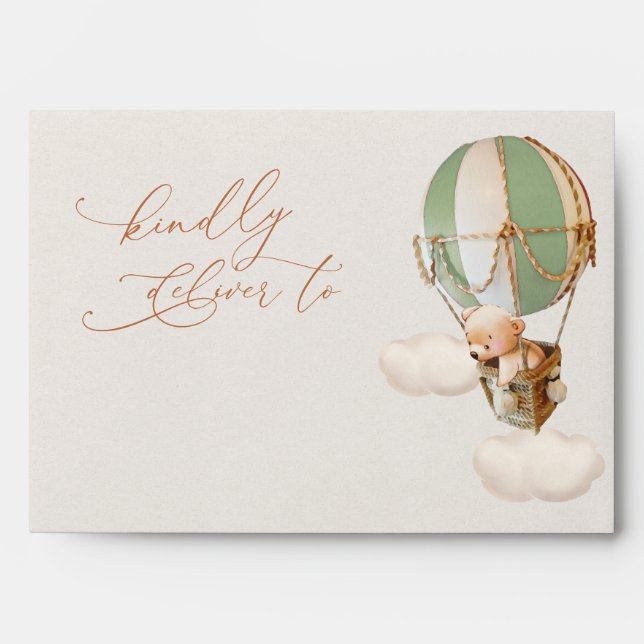 Brown Bear Balloons Baby Shower Envelope (Front)