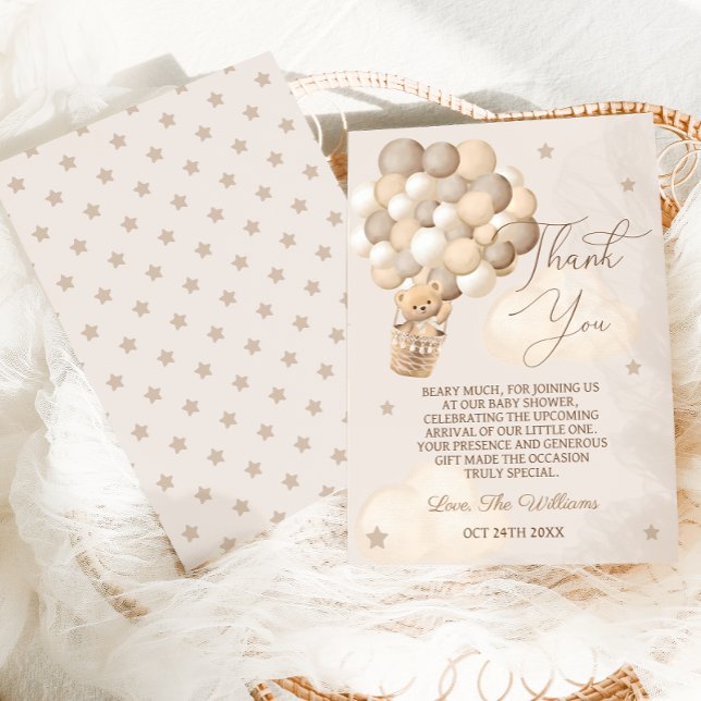 Brown Bear Balloons Bearly Wait Baby Shower Thank You Card (Creator Uploaded)