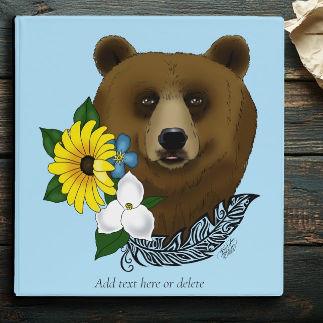 Brown Bear Blue Flowers Feather Wildlife  3 Ring Binder (Creator Uploaded)