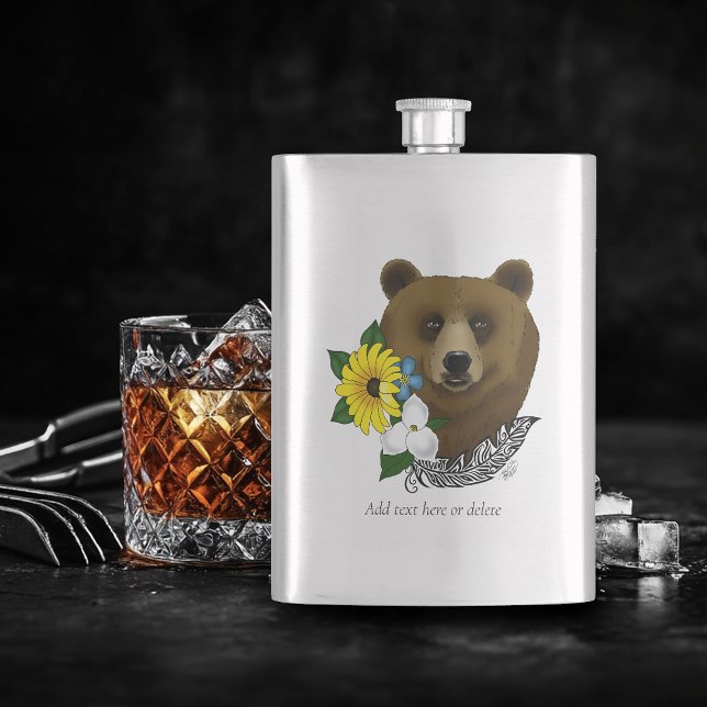 Brown Bear Blue Flowers Feather Wildlife Flask (Creator Uploaded)