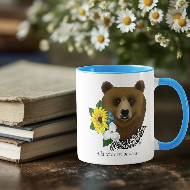 Brown Bear Blue Flowers Feather Wildlife Mug (Creator Uploaded)