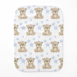 Brown Bear Blue Stars Watercolor Baby Burp Cloth