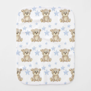 Brown Bear Blue Stars Watercolor Baby Burp Cloth
