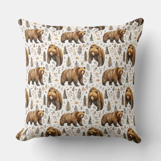 Brown Bear Cabin Decor Woodland Pillow (Front)