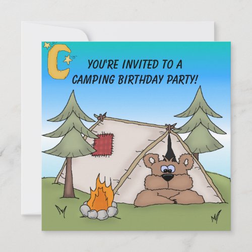 Brown Bear Camping Birthday Invitation