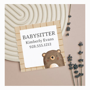 brown bear cartoon pattern babysitter  square business card