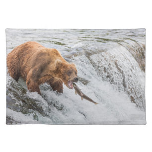 Brown Bear Catches Red Salmon Cloth Placemat