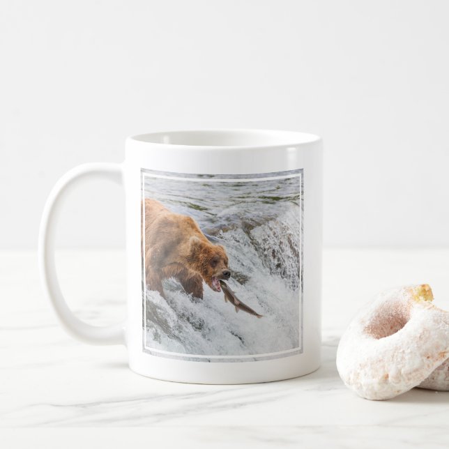 Brown Bear Catches Red Salmon Coffee Mug (With Donut)