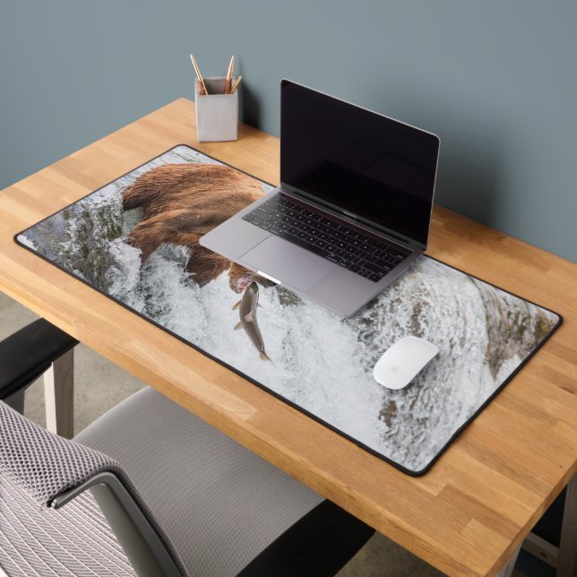 Brown Bear Catches Red Salmon Desk Mat (Office 2)