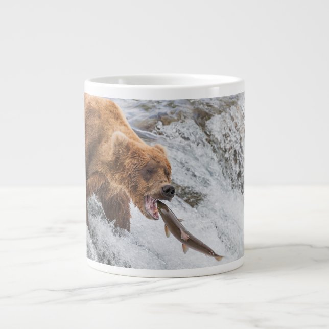 Brown Bear Catches Red Salmon Giant Coffee Mug (Front)