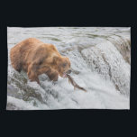 Brown Bear Catches Red Salmon Kitchen Towel<br><div class="desc">Brown bears fish for red salmon at the falls of the Brooks River,  Katmai National Park,  southwest,  Alaska.</div>