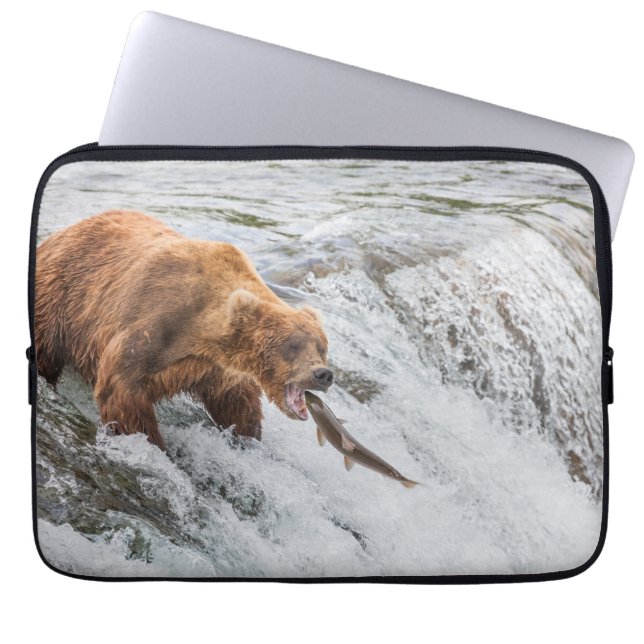 Brown Bear Catches Red Salmon Laptop Sleeve (Front)