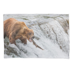 Brown Bear Catches Red Salmon Pillow Case