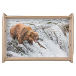 Brown Bear Catches Red Salmon Serving Tray