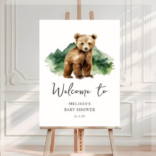 Brown Bear Cub Baby Shower Welcome Sign