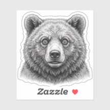 Brown Bear Cub Stickers Black White