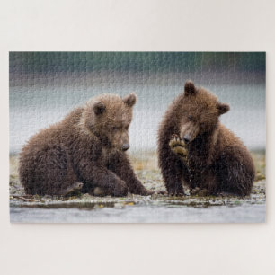Brown Bear Cubs by the Stream Jigsaw Puzzle