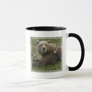 Brown Bear Cubs Cuddling with their Mother Mug