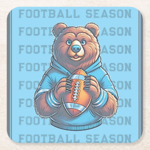 Brown Bear Custom Football Blue Square Paper Coaster